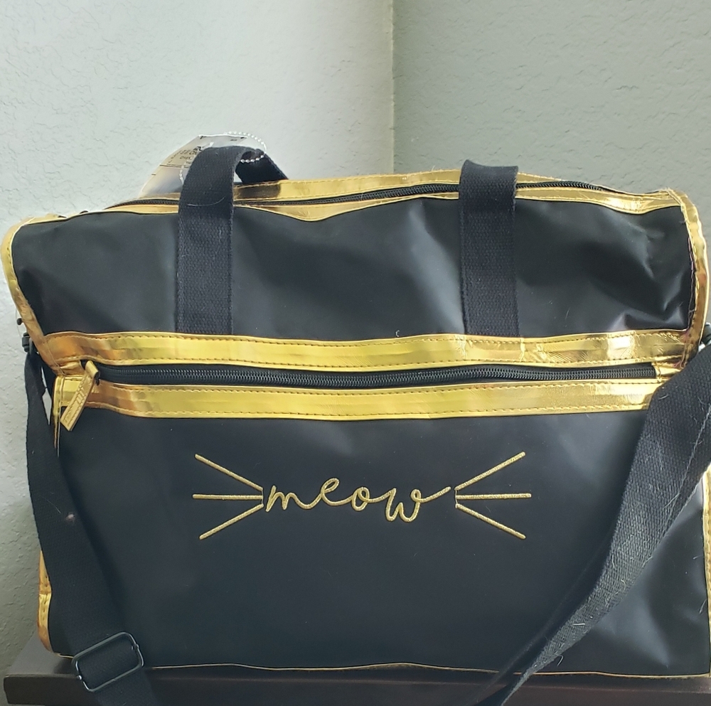 NWT- Meow black/gold overnighter